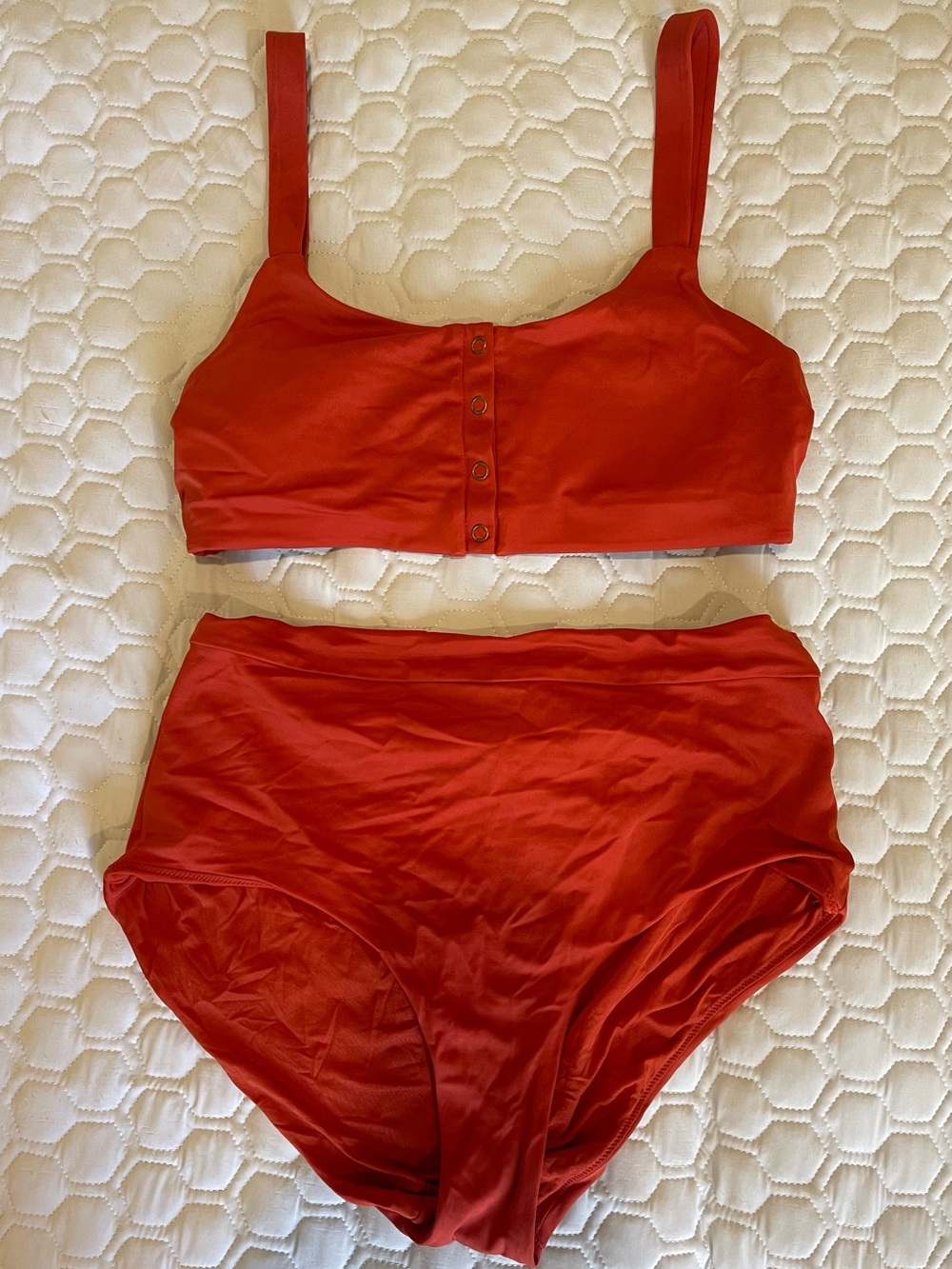 Andie Red High-Waist Bikini Set with Button-Front Top